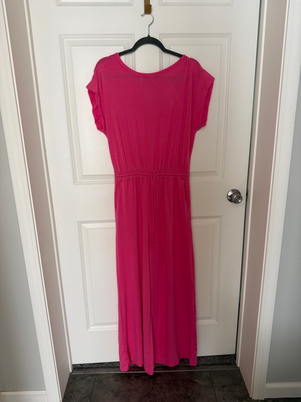 Casual Women's Hot Pink Drawstring Jumpsuit